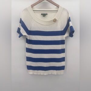 Lauren Ralph Lauren Blue and White Striped Short Sleeve Top Sweater Size XL